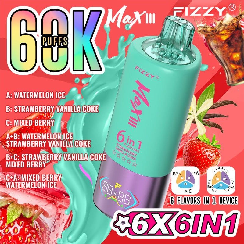 Fizzy Max III 60000 Puffs(6in1) – (ウォーターメロンアイス × ストロベリーバニラコーク × ミックスベリー)