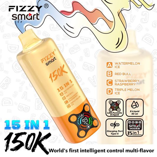 Fizzy smart 150000Puffs(15in1) – （ウォーターメロンアイス × レッドブル × ストロベリーラズベリー × トリプルメロンアイス）