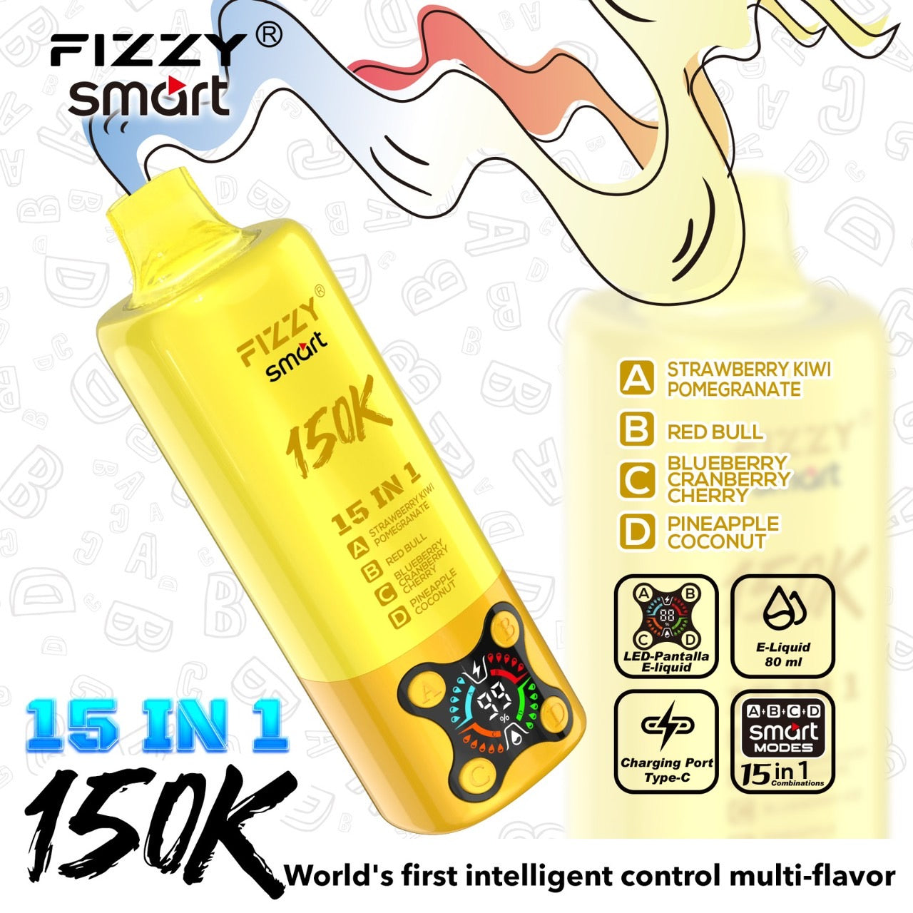Fizzy smart 150000Puffs(15in1) – （ストロベリーキウイザクロ × レッドブル × ブルーベリークランベリーチェリー × パイナップルココナッツ）