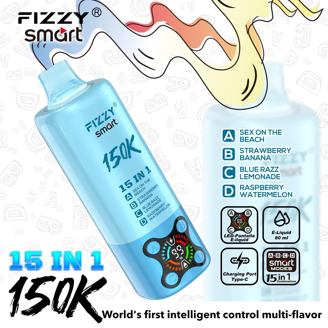 Fizzy smart 150000Puffs(15in1) – （セックスオンザビーチ × ストロベリーバナナ × ブルーラズレモネード × ラズベリーウォーターメロン）
