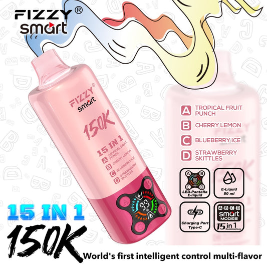 Fizzy smart 150000Puffs(15in1) – （トロピカルフルーツポンチ × チェリーレモン × ブルーベリーアイス × ストロベリースキットルズ）