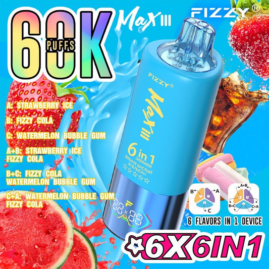 Fizzy Max III 60000 Puffs(6in1) – （ストロベリーアイス × フィジーコーラ × ウォーターメロンバブルガム）