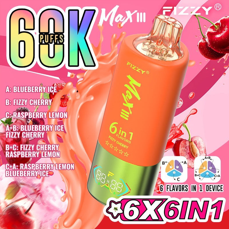 Fizzy Max III 60000 Puffs(6in1) – （ブルーベリーアイス × フィジーチェリー × ラズベリーレモン）