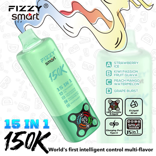 Fizzy smart 150000Puffs(15in1) – （ストロベリーアイス × キウイパッションフルーツグァバ × ピーチマンゴーウォーターメロン × グレープバースト）